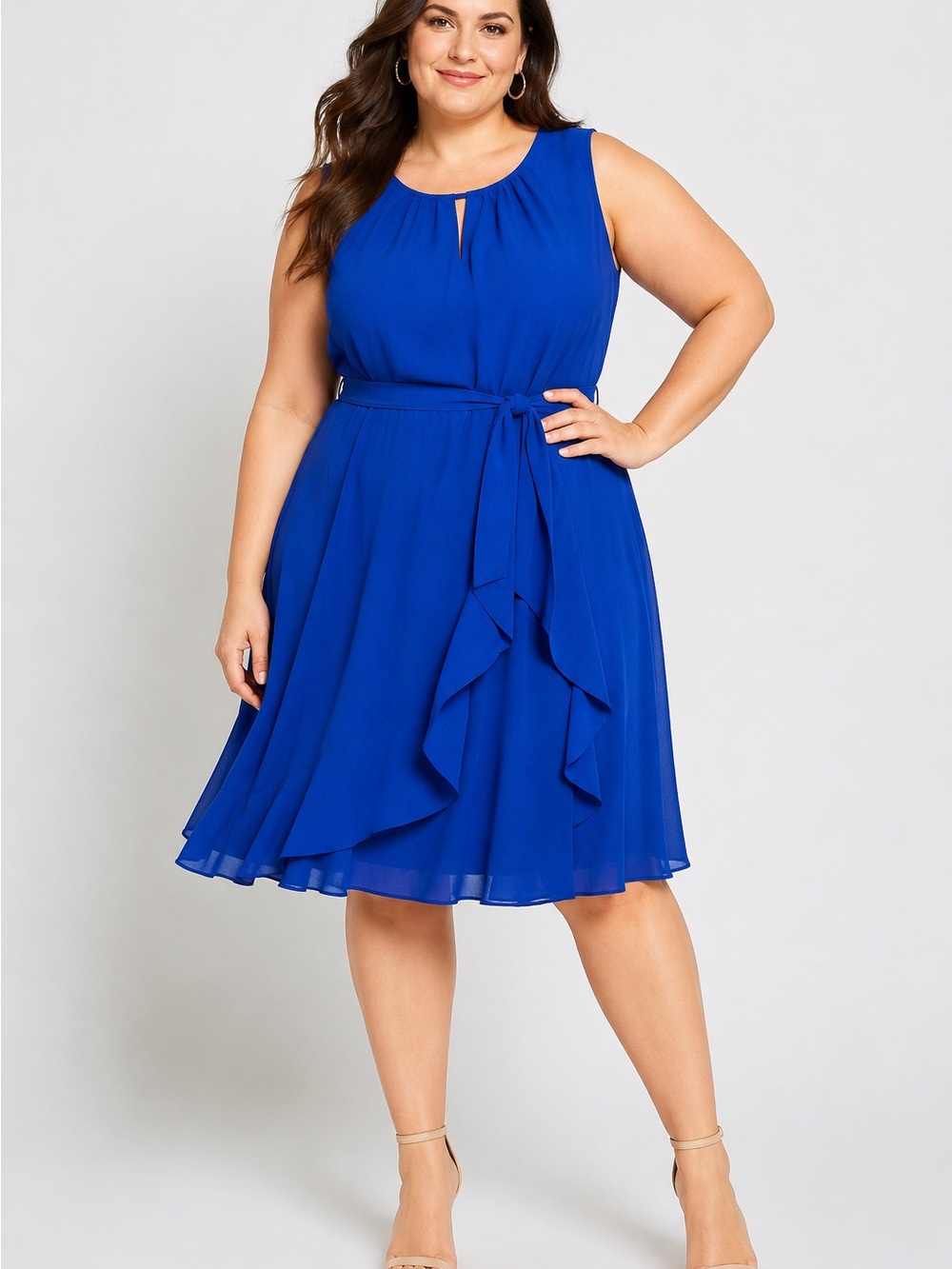 Jessica Howard Royal Blue Cascade Ruffle Tie Waist Sleeveless Dress Plus Size 20
